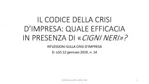 IL CODICE DELLA CRISI DIMPRESA QUALE EFFICACIA IN