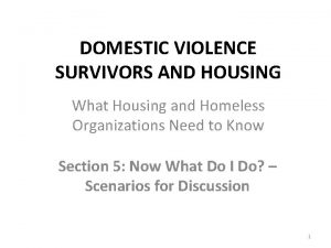 DOMESTIC VIOLENCE SURVIVORS AND HOUSING What Housing and