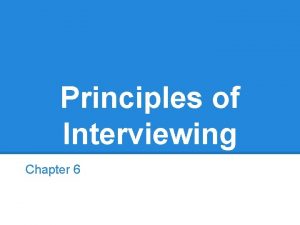 Principles of Interviewing Chapter 6 Chapter Outline Interviewing