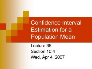 Confidence Interval Estimation for a Population Mean Lecture