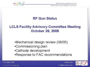 RF Gun Status LCLS Facility Advisory Committee Meeting