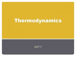 Thermodynamics part ii Second Law of Thermodynamics Heat