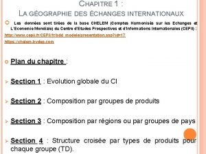 CHAPITRE 1 LA GOGRAPHIE DES CHANGES INTERNATIONAUX Les