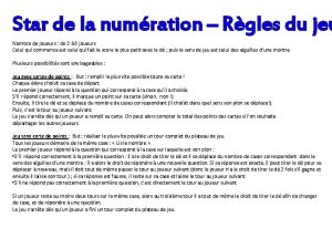 Star de la numration Rgles du jeu Nombre