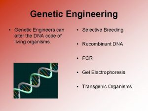 Genetic Engineering Genetic Engineers can alter the DNA