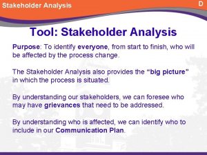 Stakeholder Analysis Tool Stakeholder Analysis Purpose To identify