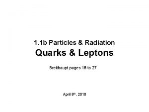 1 1 b Particles Radiation Quarks Leptons Breithaupt
