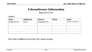 March 2021 doc IEEE 802 11 210007 r