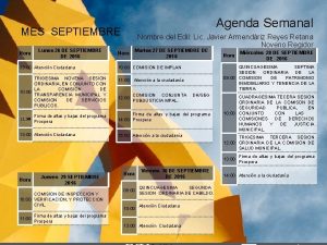 Agenda Semanal MES SEPTIEMBRE Hora Lunes 26 DE