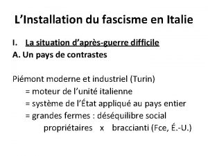 LInstallation du fascisme en Italie I La situation