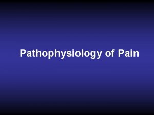 Pathophysiology of Pain PAIN is whatever a person