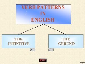 VERB PATTERNS IN ENGLISH THE INFINITIVE THE GERUND
