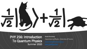 PHY 256 Introduction To Quantum Physics Summer 2020