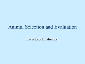 Animal Selection and Evaluation Livestock Evaluation Why Evaluate