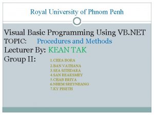 Royal University of Phnom Penh Visual Basic Programming