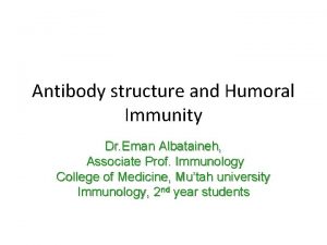 Antibody structure and Humoral Immunity Dr Eman Albataineh