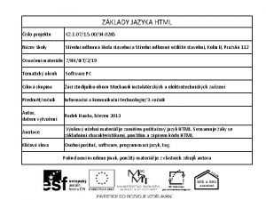 ZKLADY JAZYKA HTML slo projektu CZ 1 071