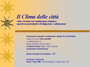 Il Clima delle citt Citt e territori nel