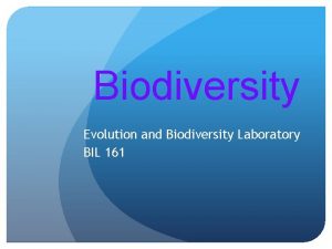 Biodiversity Evolution and Biodiversity Laboratory BIL 161 Biodiversity