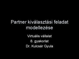 Partner kivlasztsi feladat modellezse Virtulis vllalat 8 gyakorlat