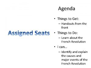 Agenda Things to Get Handouts from the front
