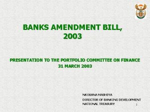 BANKS AMENDMENT BILL 2003 PRESENTATION TO THE PORTFOLIO