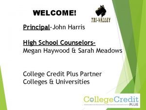WELCOME PrincipalJohn Harris High School Counselors Megan Haywood