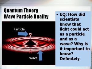 Quantum Theory Wave Particle Duality EQ How did