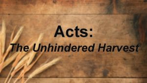 Acts The Unhindered Harvest The Acts Storyline The