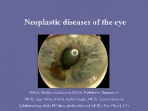 Neoplastic diseases of the eye MUDr Michala Karkanov
