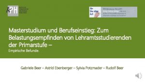 Masterstudium und Berufseinstieg Zum Belastungsempfinden von Lehramtsstudierenden der