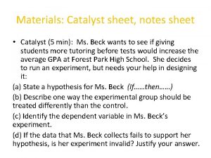 Materials Catalyst sheet notes sheet Catalyst 5 min