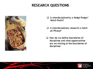 RESEARCH QUESTIONS q Is interdisciplinarity a Hodge Podge