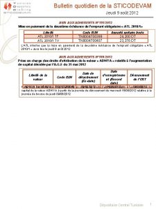 Bulletin quotidien de la STICODEVAM Jeudi 9 aot