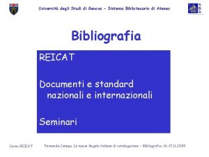 Universit degli Studi di Genova Sistema Bibliotecario di