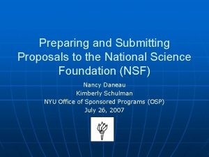 Preparing and Submitting Proposals to the National Science