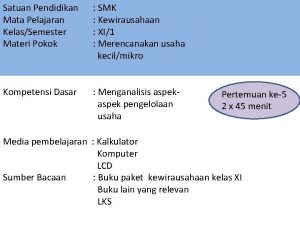 Satuan Pendidikan Mata Pelajaran KelasSemester Materi Pokok SMK