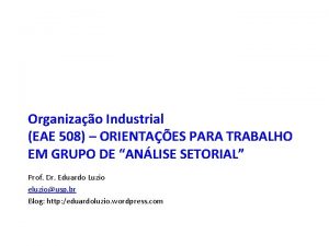 Organizao Industrial EAE 508 ORIENTAES PARA TRABALHO EM