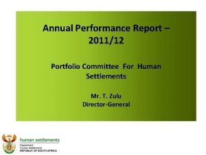 Annual Performance Report 201112 Portfolio Committee For Human