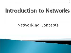 1 Introduction to Networks Networking Concepts 1 What