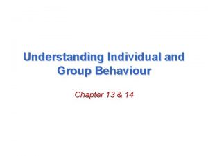 Understanding Individual and Group Behaviour Chapter 13 14
