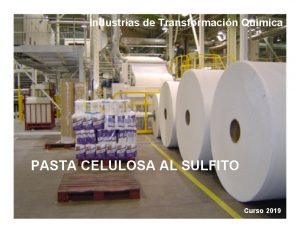 Industrias de Transformacin Qumica PASTA CELULOSA AL SULFITO