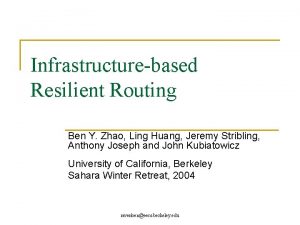 Infrastructurebased Resilient Routing Ben Y Zhao Ling Huang