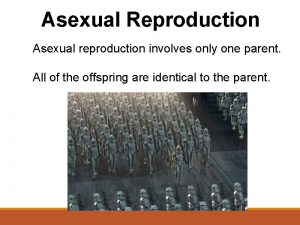 Asexual Reproduction Asexual reproduction involves only one parent