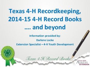 Texas 4 H Recordkeeping 2014 15 4 H
