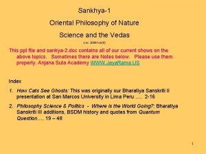 Sankhya1 Oriental Philosophy of Nature Science and the