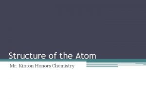 Structure of the Atom Mr Kinton Honors Chemistry