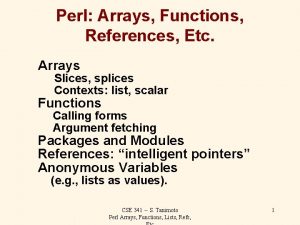 Perl Arrays Functions References Etc Arrays Slices splices