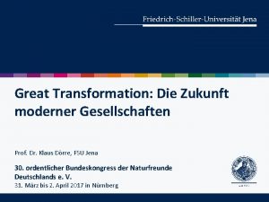 Great Transformation Die Zukunft moderner Gesellschaften Prof Dr