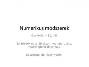 Numerikus mdszerek Gyakorlat 11 ht Sajtrtk s sajtvektor